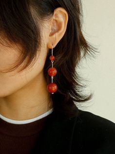 Gradient Red Onyx 925 Silver Dangle Earring - floysun