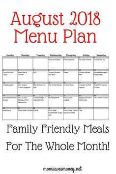 the family friendly meal plan for the whole month is shown in red and white, with text