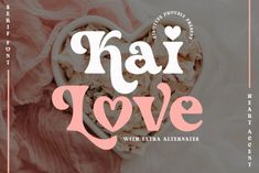 the words haj love are displayed above a heart shaped bowl filled with rice and other ingredients