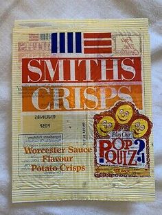 an advertisement for pop - up potato crispes on a sheet of white paper with red and blue stripes