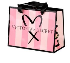 the victoria's secret shopping bag is pink and black with a heart on it