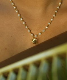 Sunshine Pearl Necklace | En Route Jewelry Ava Jules, En Route Jewelry, Brass Shell, Heart Hair, Hard Metal, Instagram Tags, Pearl Flower, Delicate Necklace, Jewelry Plate