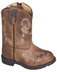 Smoky Mountain Toddler Girls' Hopalong Western Boots - Round Toe, Distressed Brown Baby Cowboy Boots, Youth Shoes, Toddler Boots, Baby Cowboy, Smoky Mountain, Zipper Boots, Western Boot, Baby Boots, Girls Boots