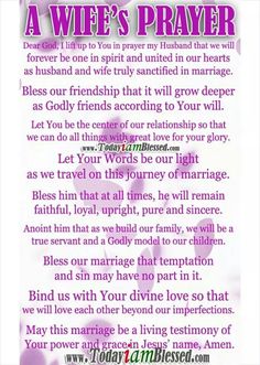 a poem written in purple and white with the words, a wife's prayer