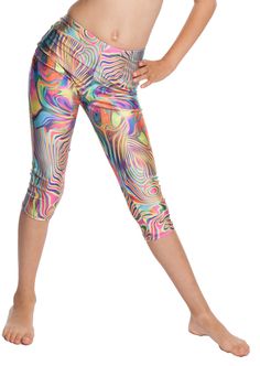 High quality 4-way stretch fabric in  Paint Swirl a Kaleidoscope of colorful fun for the Hippie! Super comfortable soft fabric great for doing yoga poses.  Fabric can also be worn during gymnastics and dance class or even as a cover up at the beach or pool. Unlike fabric made out of cotton, the Moisture-wicking nylon fabric will keep your yogi cool in a warmer climate.  It is light weight and breathable, with a high-spandex content the stretchy fabric will move to fit. Playful Stretch Multicolor Activewear, Playful Multicolor Stretch Activewear, Swirl Pants, Matching Prints, Yoga Posen, Womens Capri Pants, Pose Yoga, Shiny Leggings, Girls Leggings