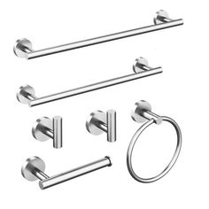 an assortment of bathroom accessories including towel bars, toilet paper holders and towels ring in stainless steel