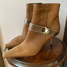 Sergio Rossi Leather Heeled Ankle Boots Nwot. Brand New No Box. Narrow Fit Size 39.5. Made In Italy. Gorgeous Soft Leather Brown And Tan Boots With Chrome Hardware, 3" Wooden Heels And 8" Tall. Zip Up Closure. Good For Size Us9. Elegant Boots. Originally $1250 Black Sock Boots, Blue Leather Boots, Kitten Heel Ankle Boots, Sergio Rossi Shoes, Womens Booties, Elegant Boots, Wooden Heels, Rossi Shoes, Booties Ankle Boots