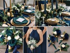 a collage of photos showing different types of flowers and greenery on the table