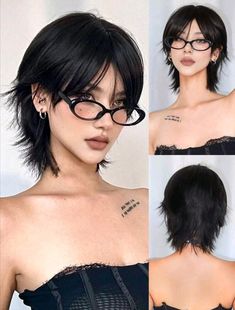 Haircut Model For Women, Hair Styles To Draw, Short Haircut Bangs, Short Hair Wolfcut, Model Haircut, Makeup Glasses, Short Mullet, Haircut Women