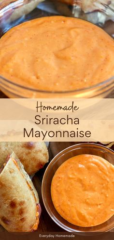 homemade sriraca mayonnaise in a glass bowl