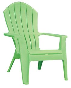 a green plastic lawn chair with arms and legs, viewed from the front on an isolated white background