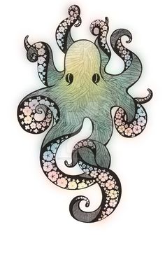 an octopus tattoo design with flowers on it