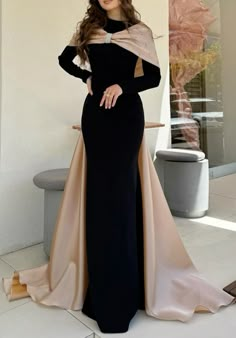 #dress Classy Wedding Outfits, Elegant Dress Outfits, Satin Sleeves, Dress Outfits Party, Simple Frock Design, Satin Ball Gown, Classy Prom, Classy Gowns, Black Dresses Classy