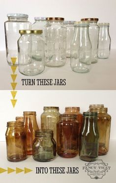 there are many jars that have different lids on each one, and the same jar is labeled turn these jars into glass jars