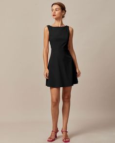 Black Boat, Backless Mini Dress, Buy One Get One, Basic Style, Boat Neck, Mini Black Dress, The Black, A Line, Black Dress