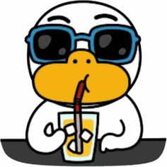 a cartoon duck wearing sunglasses and drinking a drink with a straw in it's mouth