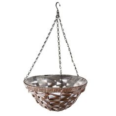 a metal bowl hanging from a chain