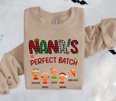 a t - shirt with the words nann's perfect batch on it and an image of three gingers