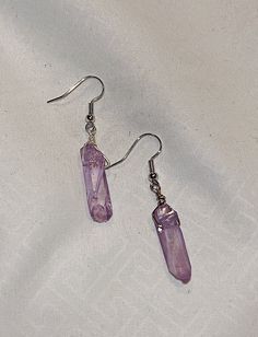 Handmade simplistic single amethyst earrings. Nickel free and do not cause discoloration. Purple Drop Crystal Earrings For Gifting, Purple Drop Crystal Earrings As Gift, Purple Crystal Drop Earrings For Gift, Purple Hypoallergenic Dangle Crystal Earrings, Nickel Free Purple Crystal Drop Earrings, Purple Drop Crystal Earrings Nickel Free, Lavender Crystal Drop Earrings, Purple Pierced Crystal Earrings As Gift, Purple Crystal Earrings Gift