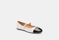 Aubree Mary Jane | COACH OUTLET Spring Flats With Contrasting Heel Counter, Spring Closed Toe Flats With Contrasting Heel Counter, Spring Closed Toe Flats With Contrasting Heel, Flat Heel Sandals With Cushioned Footbed For Work, Spring Workwear Flats With Contrasting Heel Counter, Closed Toe Sandals With Contrasting Heel For Work, Chic Flats With Buckle Closure And Round Toe, Leather Footbed Sandals For Spring Workwear, Slip-on Sandals With Round Toe For Work