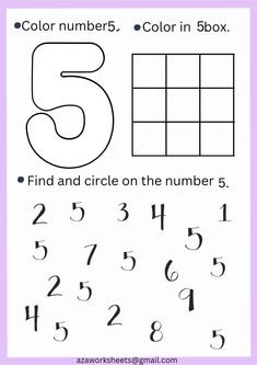 the number five worksheet for numbers 5 and 6, which are in black and white