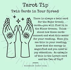 two hands with the words tarot tip written in front of them, and an image of