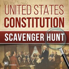 a book cover for the united states constitution scavenger hunt