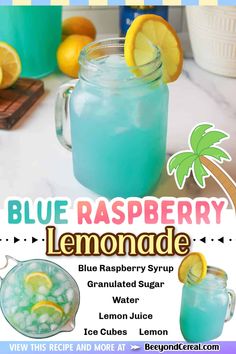 a blue raspberry lemonade drink in a mason jar