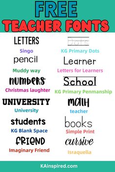 CRICUT FONTS FOR TEACHER. If you are teacher, you'll want to check out this list of FREE TEACHER FONTS to use with Cricut. Grab these free fonts to make all your classroom projects. fonts for teacher room, teacher classroom, cricut projects, teacher cricut projects Cricut Supplies, 5th Grade Classroom, Free Cricut, Canvas Learning