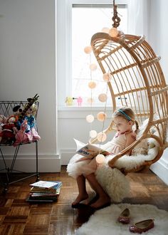 Hanging Reading Chair, Hanging Rattan Chair, Reading Nook Kids, New York City Apartment, Wedding Blankets, Swing Chair, Kids Interior, Big Girl Rooms, Cozy Reading Nook