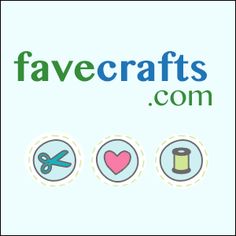 the logo for favecrafts com is shown in blue and green with pink hearts