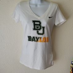 Varsity Graphic Collegiate Baylor University Short Sleeve V-Neck White V-neck Top For College, Nike White T-shirt For College, Nike Casual V-neck Top, White V-neck T-shirt With Letter Print, Mia Hamm, Go Pats, Nfl Patriots, Tops Nike, University Tshirt