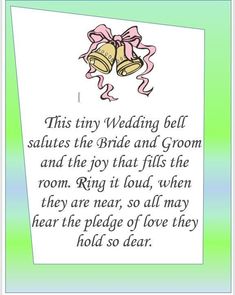 a wedding card with two bells on it and the words, this tiny wedding bell salutes the bride and groom