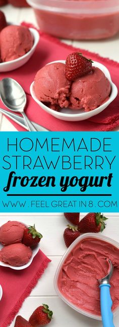 homemade strawberry frozen yogurt recipe with fresh strawberries