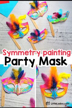 a collage of different masks with text overlay that says, symmetrical painting party mask