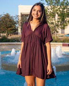 This pretty, tiered dress is perfect for any formal Aggie event! Featuring a deep v in the front, it is a great way to wear your love for your university.
Brand: Mittoshop
100% Polyester 
Hand Wash Cold 
Line Dry 
Iron Warm If Necessary Babydoll Dress, Deep V, Baby Dolls, Casual Dress