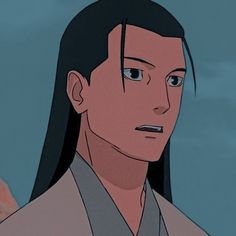 an animated image of a man with long black hair