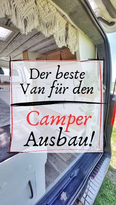 the back end of a camper with text overlaying it that reads, der beste van fur den camper ausbau