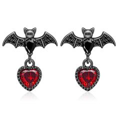 PRICES MAY VARY. 【Fairy from The Night】bats having good eyesight, acting at night and often living in dark caves, is one of the classic symbols of Halloween. The earrings are designed with the image of an open-winged bat holding a red heart stone, which is very cute. 【Halloween Party Jewelry】Join the Halloween events with the Bat Red Heart Earrings and enjoy the festival atmosphere! And it is also very suitable for daily life, parties, travel and other occasions to wear, perfectly matching with Cute Vampire, Vampire Earrings, Festival Atmosphere, Studded Accessories, Halloween Events, Red Heart Earrings, Accessories Ear, Bat Earrings, Earrings Halloween