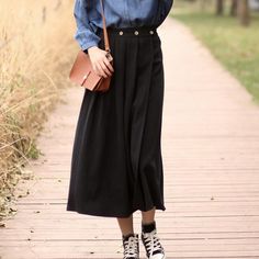 simplelinenlife-Women-Skirts-Summer-Linen-Skirt-Elastic-Waist Casual Full-length Pleated Skirt, Casual High Waist Pleated Culottes, Casual Full Length Pleated Skirt For Fall, Casual Long Cotton Pleated Skirt, Casual Pleated Wide-leg Skirt, Casual Pleated Full Skirt Bottoms, Pleated Relaxed Long Skirt, Casual Wide-leg Pleated Skirt, Casual Full Pleated Skirt