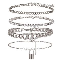 PRICES MAY VARY. 4PCS cuban link anklet come in a set, include 1pcs cuban chain anklet, 1pcs tennis ankle, 1pcs thin cuban anklet and 1pcs lock charm tennis anklet. The rhinestone gleamed in the sun, when you play on the beach, make you look more attractive. The gold / silver women anklet set is made of shiny rhinestone and high quality alloy. The gold chain bracelet is strong,durable and hypoallergenic. The anklet with butterfly must be your summer beach anklet best choice. This butterfly ankle Tennis Anklet, Rhinestone Anklet, Cute Anklets, Butterfly Anklet, Crystal Anklet, Women Anklets, Beach Anklets, Silver Bling, Ankle Bracelet