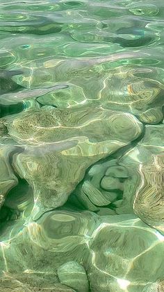 the water is very clear and green with some ripples on it's surface