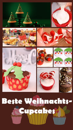 the collage shows different types of cupcakes and other desserts, including christmas trees