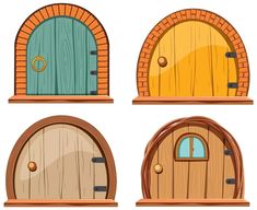 four wooden doors with arched windows