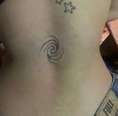 star tattoo, back tattoo, Spiral Tattoo On Shoulder, Spiral Back Tattoo, Unique Earthy Tattoos, Swirl Tattoo Spirals, Spiral Shell Tattoo, Unique Lower Back Tattoos, Symmetrical Chest Tattoo, Stippled Tattoo, Techno Tattoo Ideas