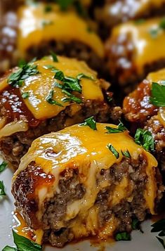 cheeseburger stuffed meatballs on a plate with parsley