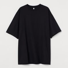 Oversized T-Shirt In Soft Cotton Jersey. Ribbed Crew Neck, Dropped Shoulders, And Elbow-Length Sleeves. H&m Relaxed Fit T-shirt For Streetwear, Basic Black Oversized Tops, Black Oversized Basic Tops, Oversized Black Drop Shoulder Top, Black Cotton Drop Shoulder Top, Oversized Black Basic Shirt, Oversized H&m Tops For Streetwear, H&m Cotton Streetwear T-shirt, H&m Cotton Tops For Streetwear