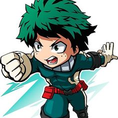 an anime character with green hair and black pants, holding his arms out in the air