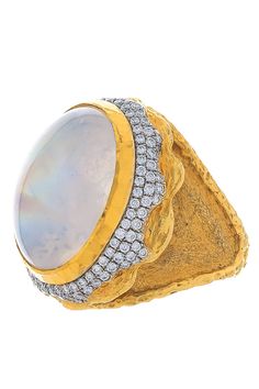 VICTOR VELYAN-Moonstone and Diamond Ring-YELLOW GOLD Luxury Gold Moonstone Ring Oval Cabochon, Luxury Gold Moonstone Ring With Oval Cabochon, Luxury Gold Oval Cabochon Moonstone Ring, Luxury Gold Oval Moonstone Ring, Luxury Gold Rings With Moonstone, Luxury Multi-stone Round Moonstone Ring, Luxury Multi-stone Moonstone Ring, Luxury Yellow Gold Diamond Moonstone Ring, Gold Moonstone Ring With Stone Setting