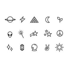 the different symbols that can be seen in this icon set, including stars, sun and moon